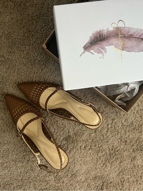 Jessica Simpson Brown Woven Pointed-Toe Slingback Heels